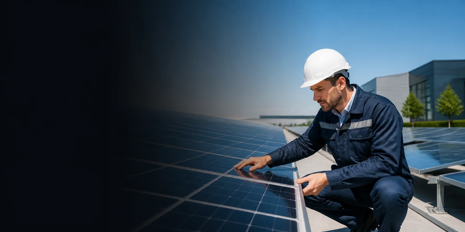 Engineer inspecting a photovoltaic installation