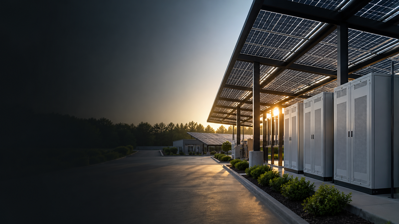 Commercial solar canopy and battery storage installation