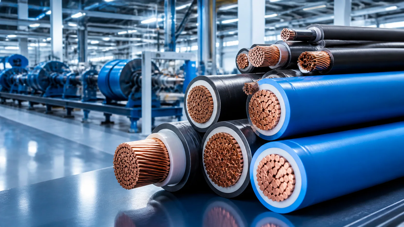 Power cable conductors in a modern manufacturing facility