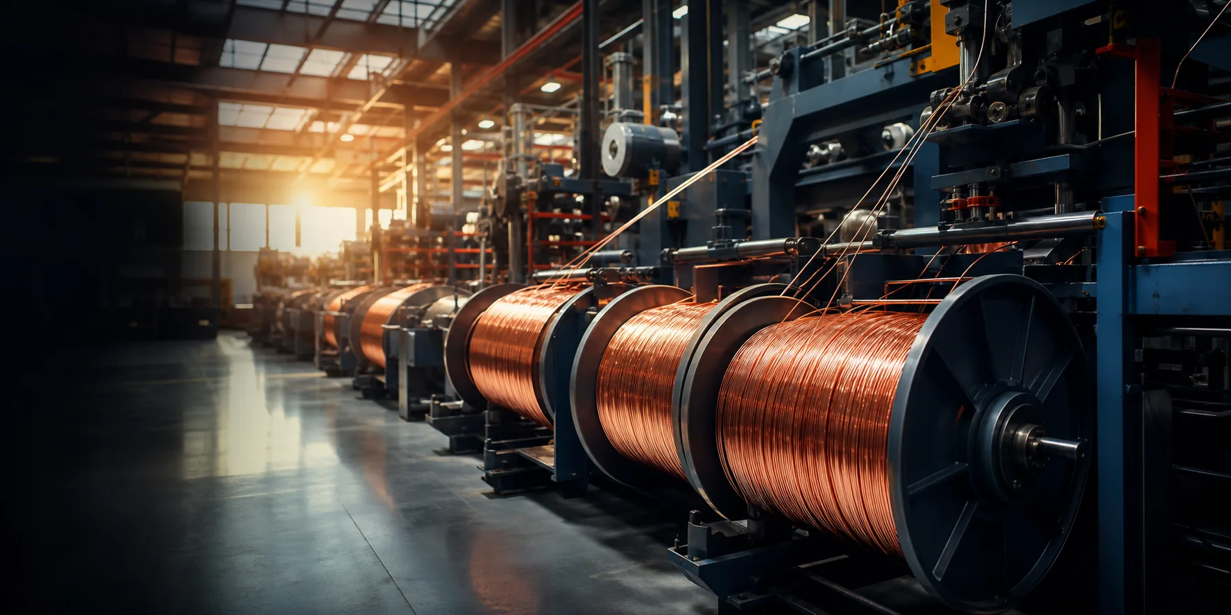 Copper wire production line with large polished copper coils