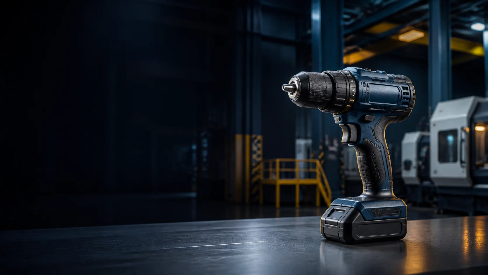 Unbranded professional cordless drill in a modern workshop