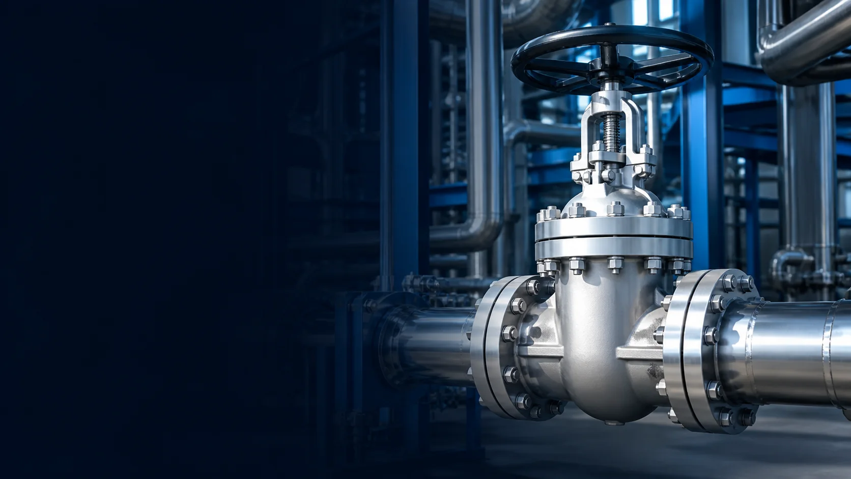 Precision stainless steel gate valve in a modern process plant
